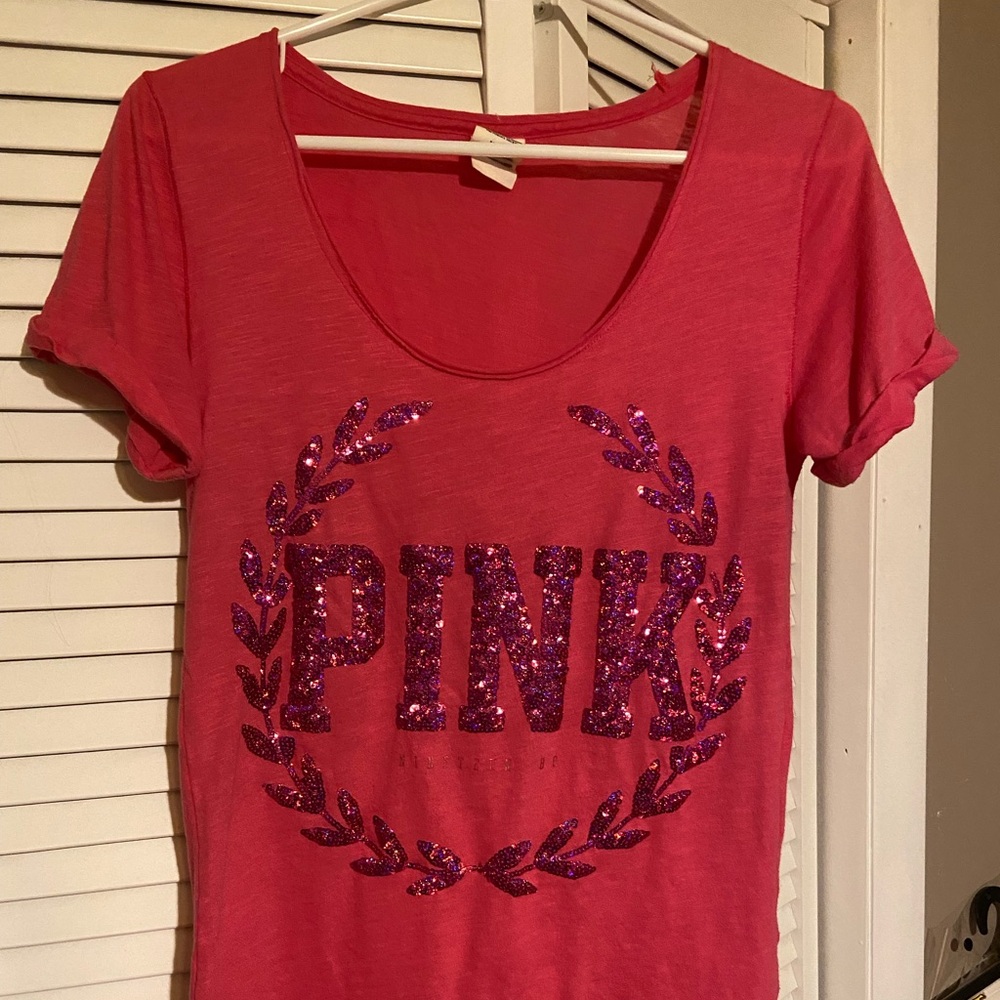 VS PINK Sequined Graphic Short Sleeve T-Shirt